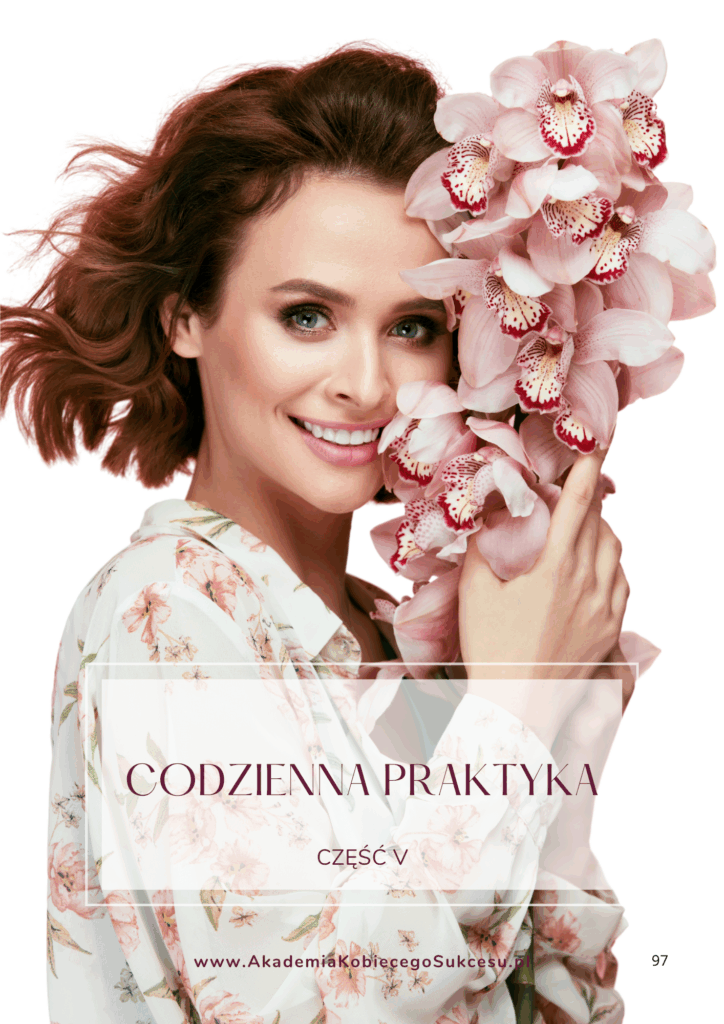 Okładka Codziennej Praktyki - części V z ebooka Dziennik Szczęśliwej Kobiety Kobieta z kwiatami
